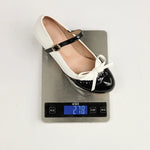 Plus Size Crossed Thin Ribbon Bow Shallow High-Heeled Shoes Patent Leather Splicing White PU Sweet Lolita Style Pumps