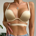 Women's Sexy Gathering Bra with Detachable Shoulder Strap Seamless Steel Ring Brassiere Solid Color Bralette Lingerie