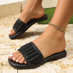 2026New Flat Slippers Summer PleatedClassic Women's Shoes Round Toe Comfortable Beach Sandals Pantuflas De Mujer