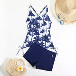 High Waist Swimwear Women 2025 New Two Pieces Swimsuit with Shorts Coconut Palm Print Tankini Set Summer Bathing Suit Trunks