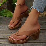 2025 New Gold High Heels Flip Flops Women Outdoor Clip Toe Thick Heeled Sandals Woman Lightweight Plus Size Summer Slippers 43