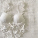 Japanese Kawaii Heart Print Lingerie, Sweet Wireless Bralette Set for Small Breasts, Comfortable Anti-Sagging Everyday Bra Set