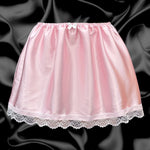 Women Summer Satin A-Line Short Skirt Lace Trim Solid Color Bow Puffy Drape Elastic Waistband Mini Skirts