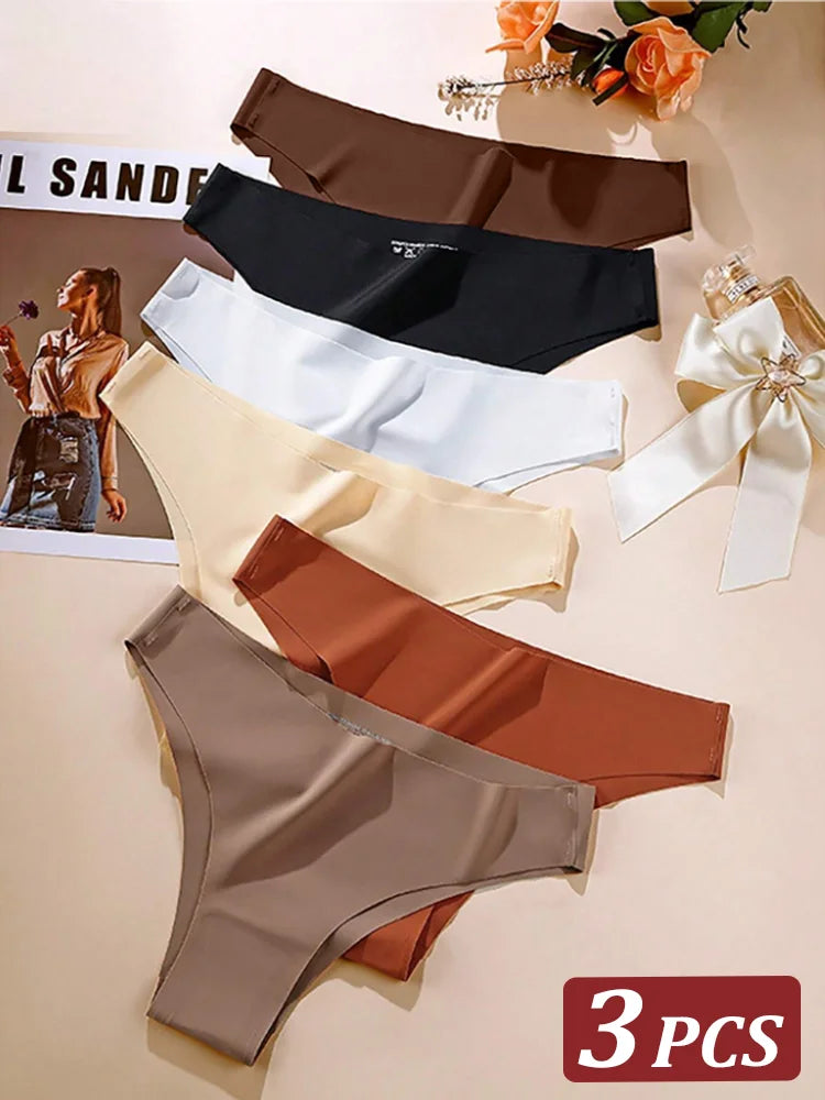 3PCS Seamless Brazilian Panties Ultra-thin Maillard panties Women Ice Silk Underwear Sexy Panty Low Waist G-string Female Solid