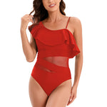 2025 Women's Ruffled One Piece Swimsuit Femme One Shoulder Backless Bathing Suit Sexy Monokini Beachwear Female Bodysuit
