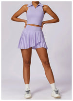 Sports Tennis Short Skirt Women's Summer Pleated Fake Two-piece Quick Drying Skort Fitness High Waist Pocket Yoga Running Skirts