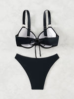 DEKA Underwire Bikini Set Women Halter High Cut Swimwear Solid Pleated Split Swimsuit Sexy Thongs Summer Holiday Bathing Suit