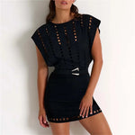 New 2Pcs Black Hollow Swimsuit Women Sexy Swimwear With Midi Skirt Push Up Bikini Female Biquini Bathingsuit Bodysuit Beachwear