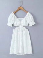 Foridol White Lace Cotton Dress V Neck Off Shoulder Sexy Beach Short Dress Summer Women Buttons Cut Out Mini Beach Sundress 2025