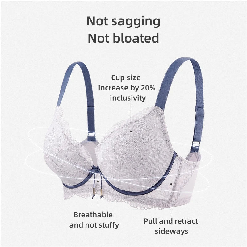 Large Size Bra Ultra-thin French Lace Sexy Anti Bulge Point Big Chest Appears Small SWD9007