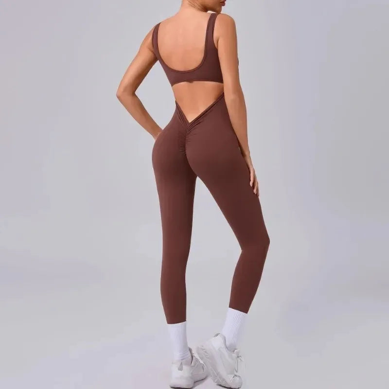 Seamless Yoga Jumpsuits Sports Fitness Hip-lifting Hollow Beauty Back One-piece Workout Running Gym Leggings Bodysuits for Women