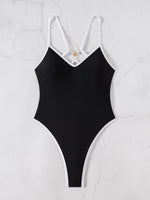 Sexy Black White patchwork One Piece Swimsuit 2026 Women Hollow Pearls Back Criss Cross Bathing Suit Holiday Swimwear Monokini