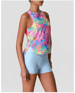 Sports Training Fitness Set Women Summer Ice Tie Dye Gradient Floral T Shirts High Elasticity Hip Lifting Shorts Yoga Sets
