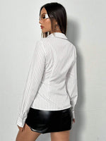 Women's Simple Striped Button Down Slim Fit Long Sleeve Shirt Work Commuting Button Collar Shirt Streetwear Autumn/Winter