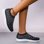 Women's Slip-On Crystal Sneakers 2025 Breathable Mesh Plus Size 35-43 Casual Flats Women Comfort Soft Sole Running Walking Shoes