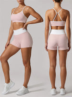 Summer Pink Wave Point Yoga Sets for Women Slim Sports Tank Top Gym Outfits Outerwear High Waist Shorts Training Fitness Suits
