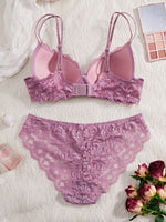 6-Piece Set Women's Bra and Panties Set Sexy Patterned Lace Patchwork No Lining Comfortable Fitting Women's Push-Up Bra Women's Underwear Set