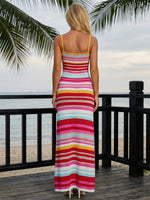 Women’s Bohemian Style Striped Two Piece Outfits Spaghetti Strap Tank Tops and Long Skirt Sets Summer Beach Street Wear