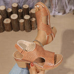 Hollow Out Women's High Heels Sandals Summer Hook Loop Thick Heeled Platform Sandles Casual Anti-Slip Beach Sandals Plus Size