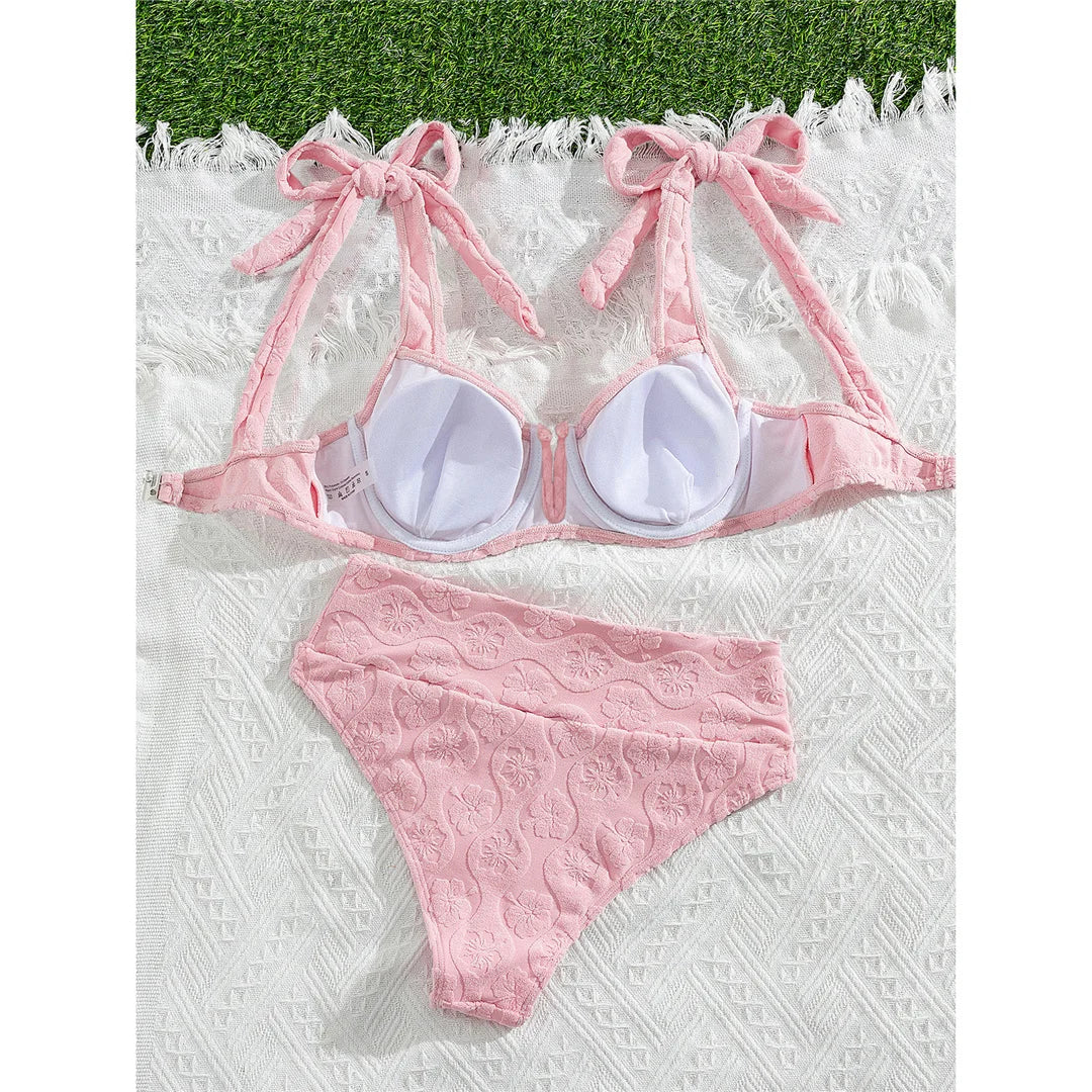 S - XL V Shaped Underwired Female Swimsuit High Waist Bikini Women Swimwear Bather Bathing Suit Swim Two-pieces Bikini set K8042