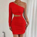 Fashion Sexy Dress Slanted Collar Single Shoulder Sleeves Hollow Slim Fit Sexy Dresses Skinny Slim Elegant Party Mini Dresses