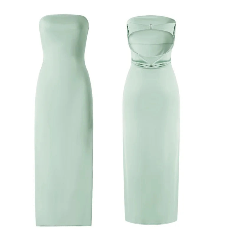 Women Evening Party Long Dress Backless Cut Out Strapless Straight Dress Summer Sexy Elegant Dresses
