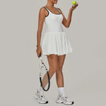 Tennis Dress for Women with Built in Shorts Womens Athletic Dresses Sleeveless Boat Neck Active Workout Skort Dress
