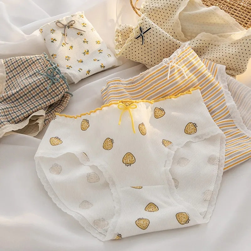 5Pcs/Set Cotton Briefs Cute Strawberry Women's Panties Breathable Female Soft Lingerie Girls Fashion Floral Underwear
