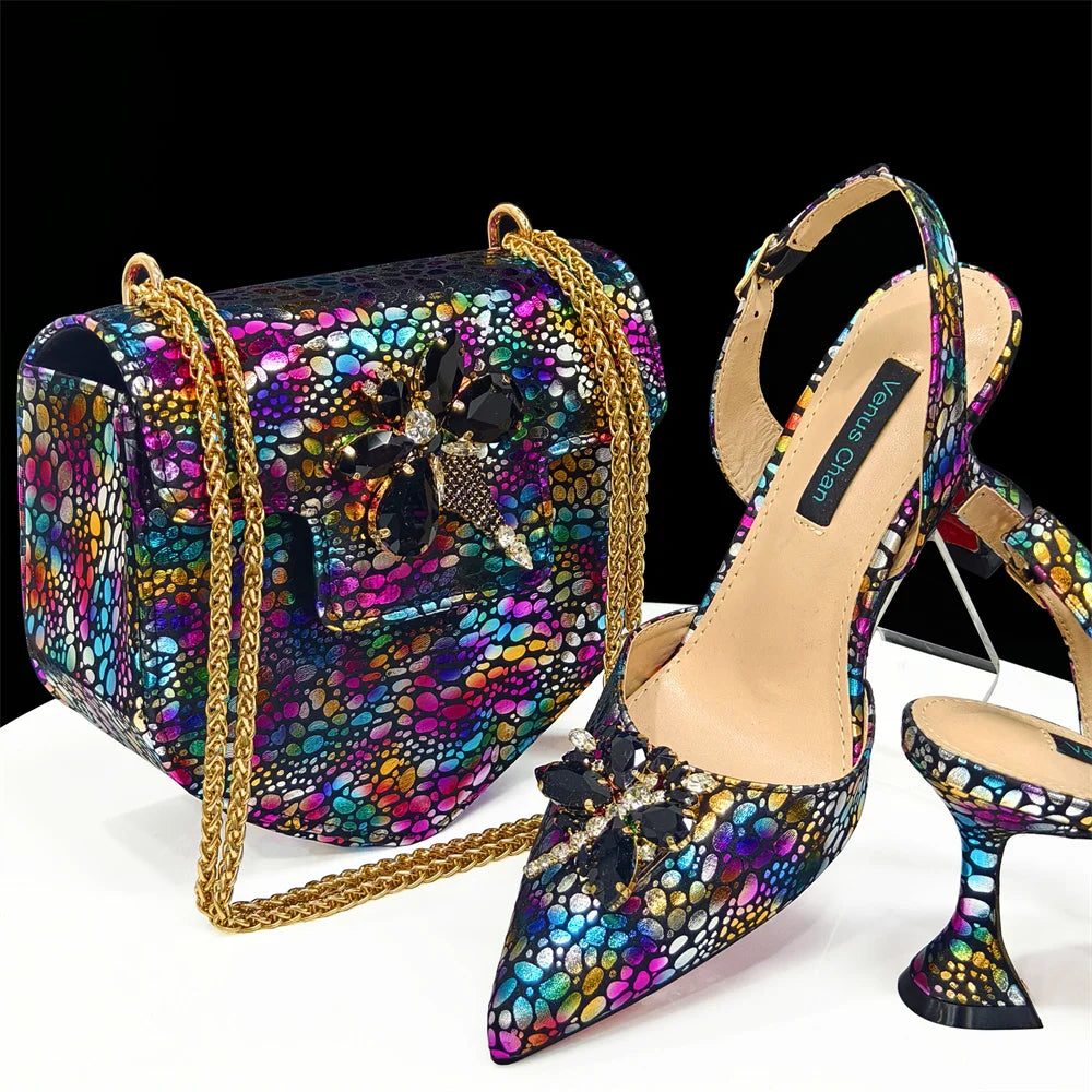 Doershow New Arrival African Wedding Shoes and Bag Set gold Color Italian Shoes with Matching Bags Nigerian lady party1-12