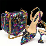 Doershow New Arrival African Wedding Shoes and Bag Set gold Color Italian Shoes with Matching Bags Nigerian lady party1-12