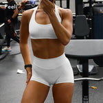 2 Pieces Gym Set Sports Suit Women Sports Bra Yoga Shorts Fitness Suit Gym Sets Seamless Workout Outfits Yoga Set Sportswear