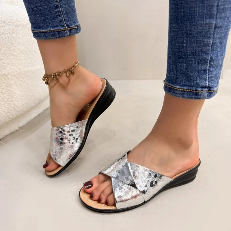 Gold Flat Sequin Cloth Slippers for Women 2026 summer Casual Flat Sandals for Women Fashion Sandals Outdoor Flip Flops36-42