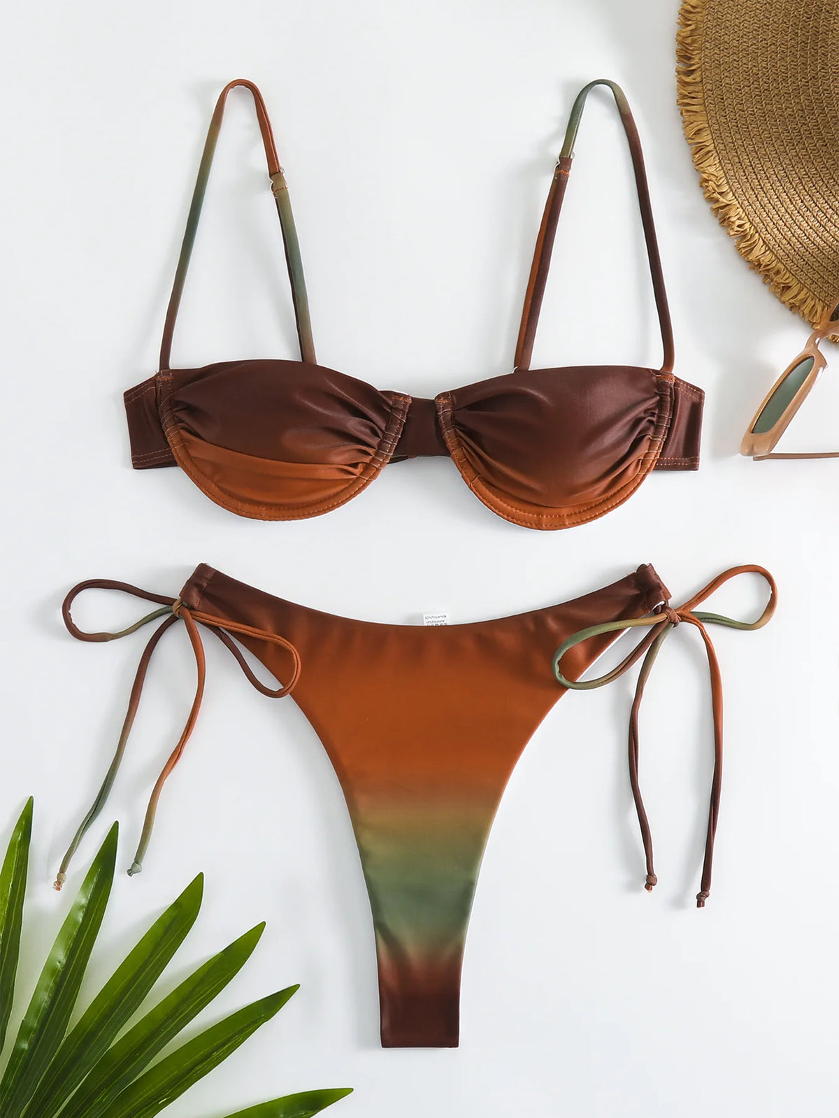 Sexy Tie Dye Print Push Up Bikinis Sets Two Pieces Side Tie Swimsuit Thong Swimwear Biquini Conjunto De Bikini Tankini Beachwear