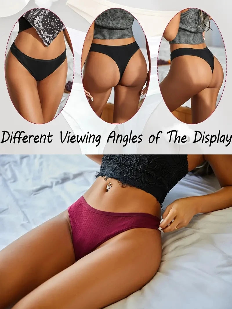 6Pcs/Set Women Cotton G-String Ribbed Panties Female Low Rise Thongs Ladies Sexy Bikini 7 Solid Color Girl Soft S-XL Intimates