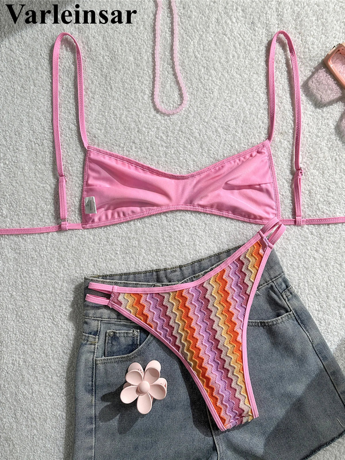 2026 Striped High Leg Cut Brazilian Bikini Female Swimsuit Women Swimwear Two-pieces Bikini set Bather Bathing Suit Swim V8216