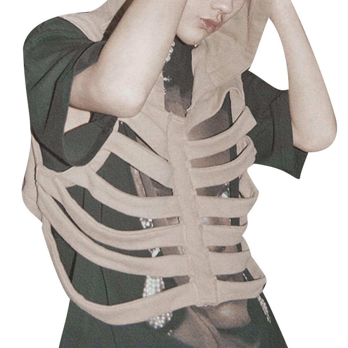 Women Gothic Vest Coat Hollowed Skeletal Gilet Hoodie Sleeveless Hooded Waistcoat Streetwear for Party