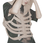 Women Gothic Vest Coat Hollowed Skeletal Gilet Hoodie Sleeveless Hooded Waistcoat Streetwear for Party