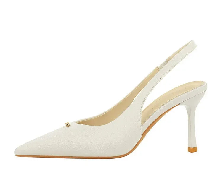 BIGTREE Shoes Sweet Metal Decoration Women Pumps Pointed High Heels silks satins heeled Sandals Women Summer Shoes Stiletto 8 cm