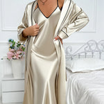 Women's Sexy Fashion 2 Piece Pajama SetV-Neck Slip Dress with Long Robe Sleepwear