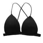 Women Simple Bra Triangle Cup Thin Straps Wrapping Chest Front Buckle Wireless Ribbed Bra Sexy Sports Cross Back Bra