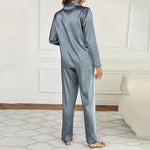 Women's Luxurious Satin Pajamas Pj Set Turn-down Collar Button Tops & Pants Sleepwear & Loungewear for Summer Home Clothes Suit