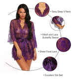 Romantic Lace Robe Set Women Sheer Floral Babydoll Lingerie Nightwear Belt Elegant Bridal Boudoir Sleepwear Mesh Nightgown