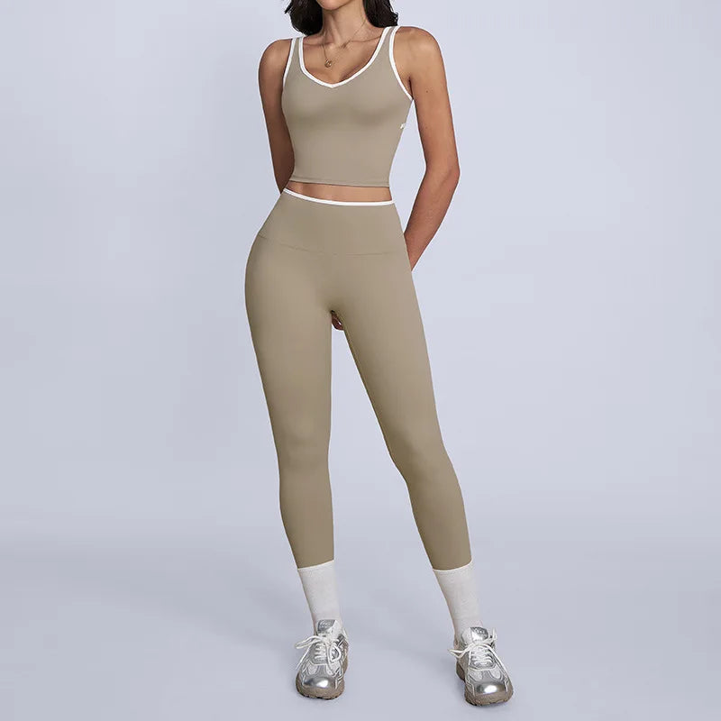 Tight Naked Yoga Shorts Suit Women Double Strap Sports Bra High Waist Flare Leggings Fitness Suit Gym Running Workout Clothes