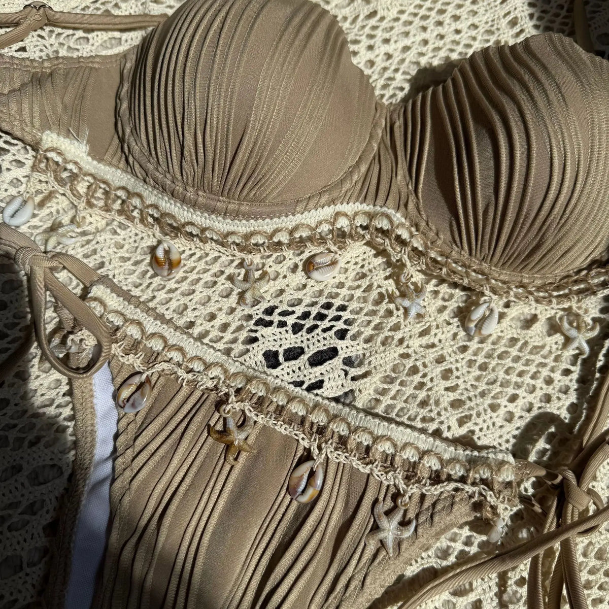 DEKA Shell Scalloped Wrinkled Bikini Set Women Swimsuit Decoration Solid Backless Female Underwired Bra Cup Swimwear Bathing