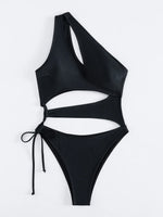 Sexy Hollow Out One Piece Swimsuit Women Black One Shoulder Drawstring Backless Monokini Summer Beach Bathing Suit Swimwear 2026
