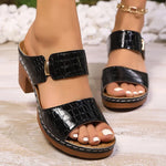 Fashion Green High Heels Sandals Women Summer 2025 Pu Leather Square Heel Sandals Slides Woman Slip-On Platform Sandalias Mujer