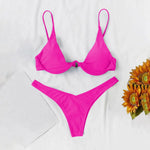 Sexy Underwire Bikini 2024 Mujer Women Solid Red Push Up Bra Thong Swimsuit Halter V Neck Bathing Suit Mini Micro Thong Swimwear