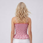 Summer Women Smocked Tank Tops Spaghetti Strap Plaid Ruffle Camisole Fashion Sleeveless Vest Shirts Streetwear