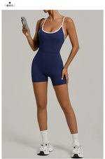 Spring/summer Women's Contrasting Yoga Jumpsuit Hollow Out Cross Back Camisole One Piece Sports Suit Hip Lifting Fitness Romper