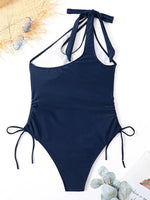 2026 One Piece Swimsuit Solid Swimwear Women One Shoulder String Bathing Suit Female Monokini Swimming Summer Beachwear Bodysuit